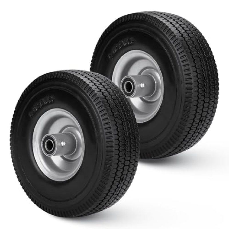 10-Inch Solid Rubber Tire Wheels 4.10/3.50-4 Flat Free Tire with 2.25″ Offset Hub, 5/8″ Greased Bushing for Hand Truck, Wheelbarrow, Dolly, Gorilla Carts, Garden Carts, Trolleys, Yard trailers (Black) 10-Inch Solid Rubber Tire Wheels 4.10/3.50-4 Flat Free Tire with 2.25″ Offset Hub, 5/8″ Greased Bushing for Hand Truck, Wheelbarrow, Dolly, Gorilla Carts, Garden Carts, Trolleys, Yard trailers (Black)