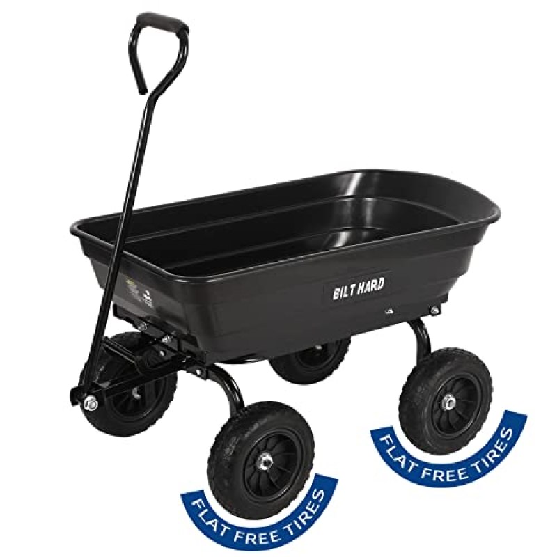 BILT HARD 4 Cu.Ft. 10″ No-Flat Tires Poly Yard Dump Cart with 180° Rotating Handle, 600 lbs Capacity Heavy Duty Garden Carts and Wagons BILT HARD 4 Cu.Ft. 10″ No-Flat Tires Poly Yard Dump Cart with 180° Rotating Handle, 600 lbs Capacity Heavy Duty Garden Carts and Wagons
