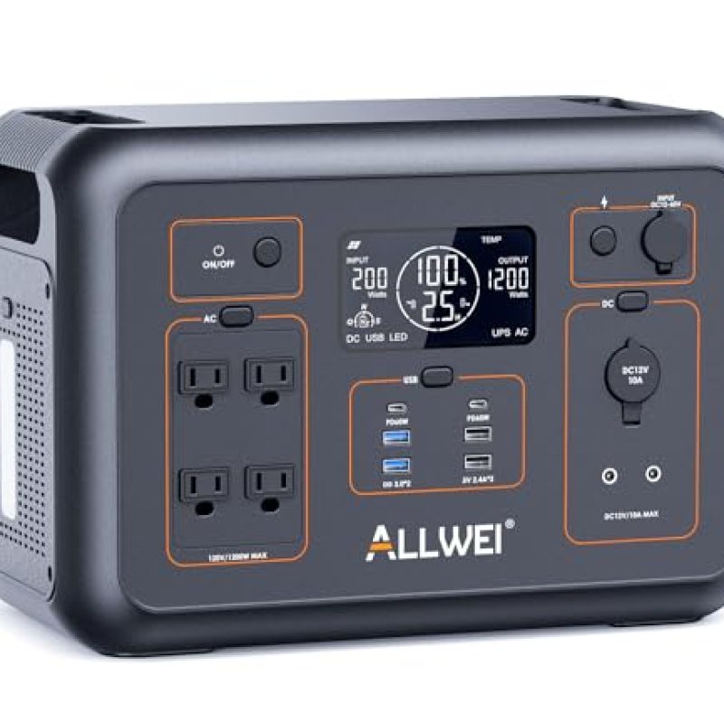 ALLWEI LiFePO4 Portable Power Station 1200W, 1008Wh LiFePO4 Battery, UPS Function, 1.5Hrs Fast Charge, 4 AC Outlets(Peak 2400W), Solar Generator for Outdoor Camping RVs CPAP Home Emergency ALLWEI LiFePO4 Portable Power Station 1200W, 1008Wh LiFePO4 Battery, UPS Function, 1.5Hrs Fast Charge, 4 AC Outlets(Peak 2400W), Solar Generator for Outdoor Camping RVs CPAP Home Emergency