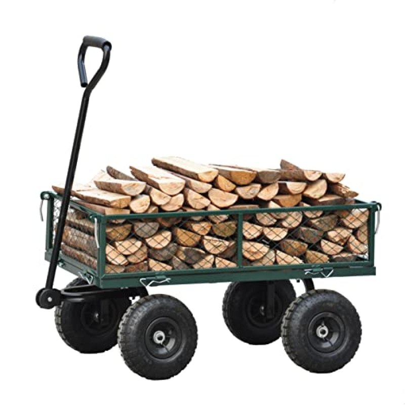 YOUNGJAHUI Removable Mesh Sides Garden Cart, Steel Wagon Cart Heavy Duty 550lbs Capacity Yard Cart with 180° Rotating Handle and 4 Wheels, Gorilla Cart for Yard, Farm, Garden, Lawn, Green YOUNGJAHUI Removable Mesh Sides Garden Cart, Steel Wagon Cart Heavy Duty 550lbs Capacity Yard Cart with 180° Rotating Handle and 4 Wheels, Gorilla Cart for Yard, Farm, Garden, Lawn, Green