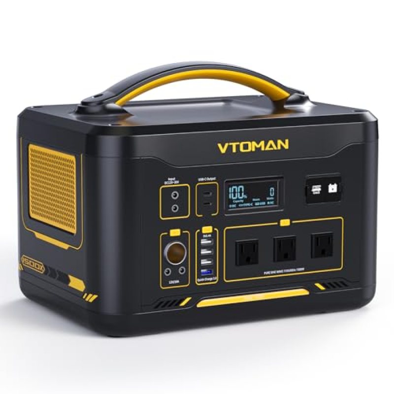 VTOMAN Jump 1500X Portable Power Station, 828Wh LiFePO4 (LFP) Battery, 1500W (3000W Peak) Solar Generator with Expandable Capacity, 3x Pure Sine Wave 1500W AC Outlets, 2xPD 100W, 3x Regulated 12V DC VTOMAN Jump 1500X Portable Power Station, 828Wh LiFePO4 (LFP) Battery, 1500W (3000W Peak) Solar Generator with Expandable Capacity, 3x Pure Sine Wave 1500W AC Outlets, 2xPD 100W, 3x Regulated 12V DC