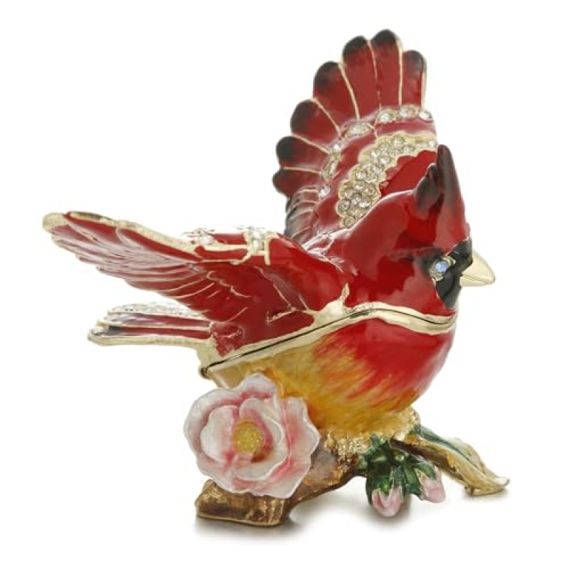 Hand Painted Enamel Cardinal Trinket Box for Home Decor, Unique Keepsake Collectible Figurine Jewelry Organizer Storage, Personalized Elegant Handmade Statue Decorative Ornament Gifts (Red Cardinal) Hand Painted Enamel Cardinal Trinket Box for Home Decor, Unique Keepsake Collectible Figurine Jewelry Organizer Storage, Personalized Elegant Handmade Statue Decorative Ornament Gifts (Red Cardinal)