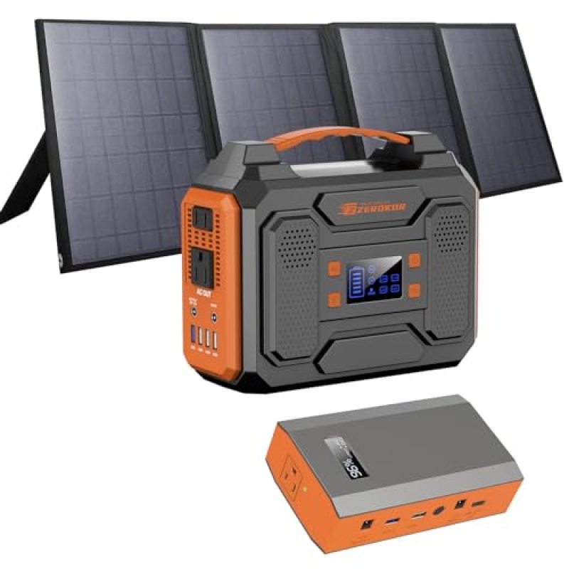 ZeroKor Portable Solar Generator 300W, Portable Power Bank 65W with 40W Panel Included with DC AC Outlet for Home Use, RV, Outdoor Camping Adventure ZeroKor Portable Solar Generator 300W, Portable Power Bank 65W with 40W Panel Included with DC AC Outlet for Home Use, RV, Outdoor Camping Adventure