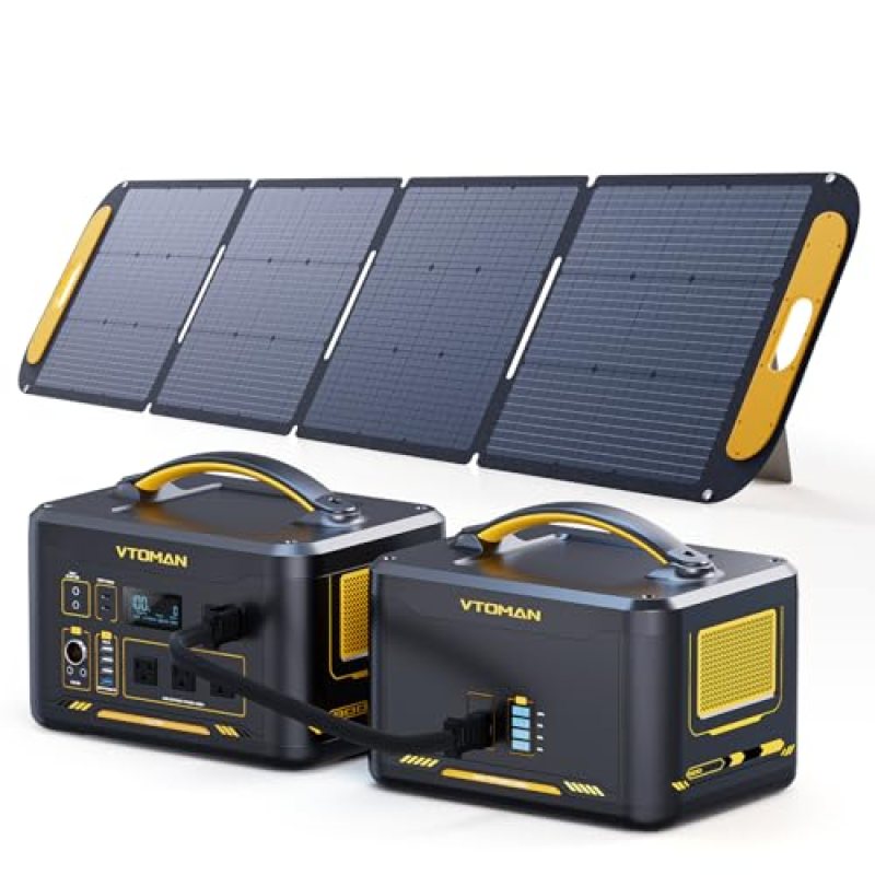 Vtoman 3096Wh Solar Generator with 200W Solar Panel & Extra Battery Included, 1800W (Peak 3600W) LiFePO4 Battery Power Station for Power Outages, RV, Camping, Emergencies Vtoman 3096Wh Solar Generator with 200W Solar Panel & Extra Battery Included, 1800W (Peak 3600W) LiFePO4 Battery Power Station for Power Outages, RV, Camping, Emergencies