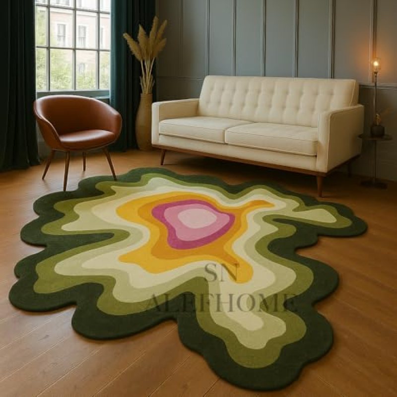 SN ALEFHOME Hand-Tufted Wool Rug, Modern Irregular Shaped Area Rug for Living Room Bedroom Dining Room Kitchen Décor | Rug Illusion Pattern (Green_6x6 ft) SN ALEFHOME Hand-Tufted Wool Rug, Modern Irregular Shaped Area Rug for Living Room Bedroom Dining Room Kitchen Décor | Rug Illusion Pattern (Green_6x6 ft)