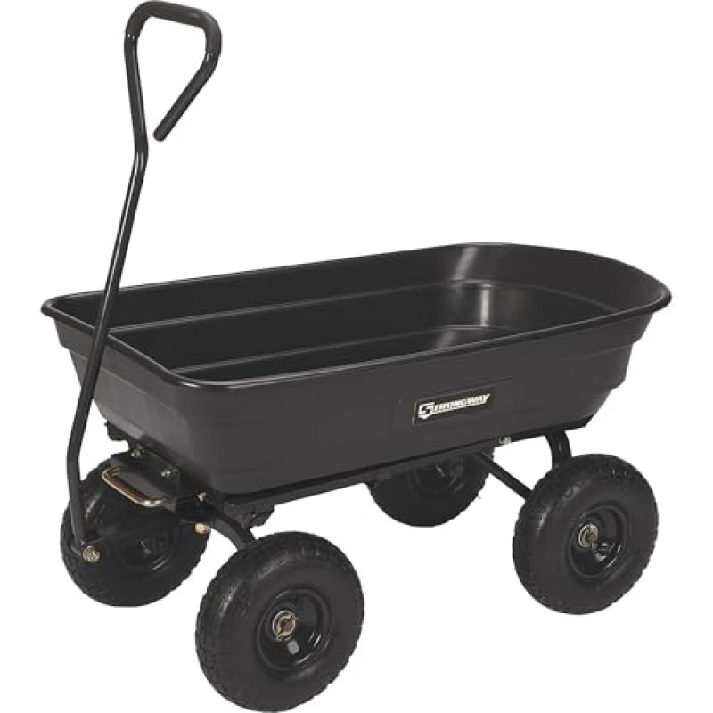 Strongway Poly Garden Dump Cart with Quick Release Mechanism, 600 Pound Capacity Yard Cart with 10 Inch Tires, Dipped Grip Handle, Pivot Steering Strongway Poly Garden Dump Cart with Quick Release Mechanism, 600 Pound Capacity Yard Cart with 10 Inch Tires, Dipped Grip Handle, Pivot Steering