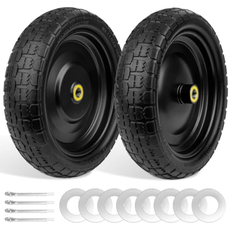 budrash 13 Inch Wheelbarrow Wheels, 4.00-6 Solid Flat Free Tires with 5/8″ Axle Bore Hole for Garden Carts, Trailer, Wheel Barrel, Hand Trucks, Dolly, Outdoor Use, 2 Pack budrash 13 Inch Wheelbarrow Wheels, 4.00-6 Solid Flat Free Tires with 5/8″ Axle Bore Hole for Garden Carts, Trailer, Wheel Barrel, Hand Trucks, Dolly, Outdoor Use, 2 Pack