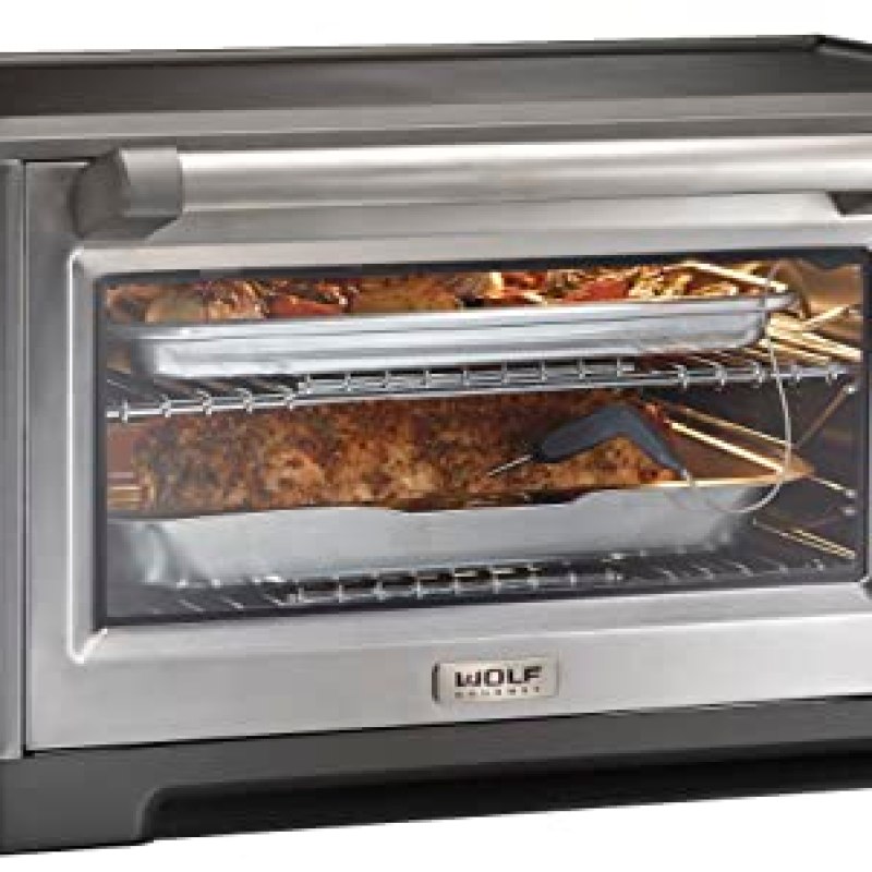 Wolf Gourmet Elite Digital Countertop Convection Toaster Oven with Temperature Probe, Stainless Steel and Red Knobs (WGCO150S) Wolf Gourmet Elite Digital Countertop Convection Toaster Oven with Temperature Probe, Stainless Steel and Red Knobs (WGCO150S)