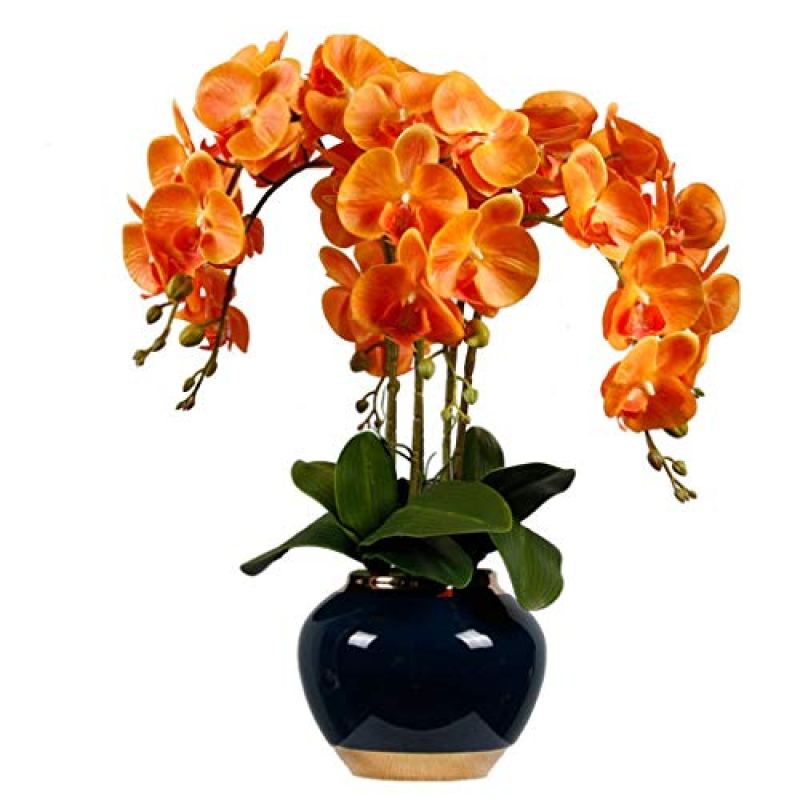 Artificial Flower in Pot Faux Phalaenopsis Flower Arrangement, Artificial Orange Orchids Flowers with Ceramics Vase, Modern Artificial Flower Arrangement for Wedding Party Home Centerpiece Decor Artif Artificial Flower in Pot Faux Phalaenopsis Flower Arrangement, Artificial Orange Orchids Flowers with Ceramics Vase, Modern Artificial Flower Arrangement for Wedding Party Home Centerpiece Decor Artif