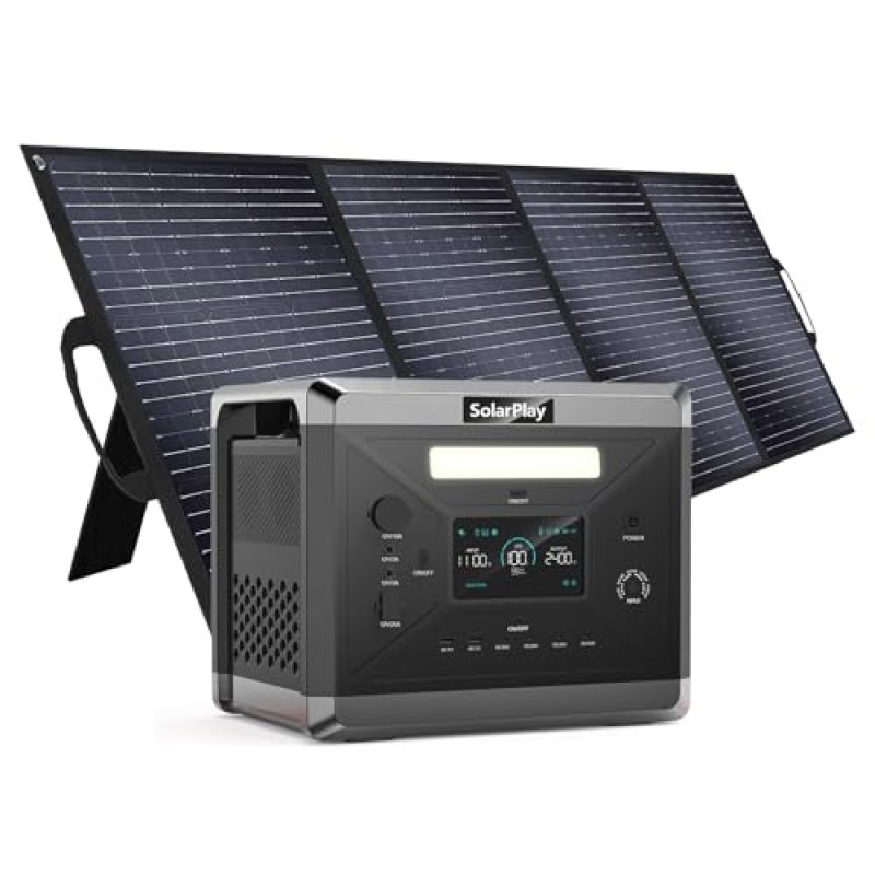 solarplay Portable Power Station, 2400W/2160Wh Large Capacity Solar Generator, with 200W Solar Panel, 4 AC Outlets (4800W Peak), Emergency Power Station for Home, Camping, Outdoor Battery Backup solarplay Portable Power Station, 2400W/2160Wh Large Capacity Solar Generator, with 200W Solar Panel, 4 AC Outlets (4800W Peak), Emergency Power Station for Home, Camping, Outdoor Battery Backup