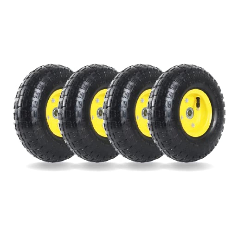 (4 Pack) AR-PRO 4.10/3.50-4″ All Purpose Utility Air Tires and yellow Wheel – with 10″ Inner Tube, 5/8″ Axle Bore Hole, 2.2″ Offset Hub and Double Sealed Bearings for Hand Trucks and Gorilla Cart (4 Pack) AR-PRO 4.10/3.50-4″ All Purpose Utility Air Tires and yellow Wheel – with 10″ Inner Tube, 5/8″ Axle Bore Hole, 2.2″ Offset Hub and Double Sealed Bearings for Hand Trucks and Gorilla Cart
