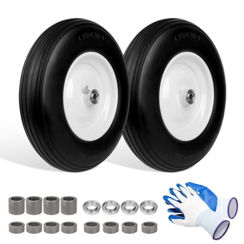 budrash 4.80/4.00-8 Flat Free Tire, 14.5″ Wheelbarrow Tires with 3″ – 7″ Centered Hub, 3/4″ or 5/8″ Bushing, Universal Replacement Wheels Fits for 3.50/2.50-8, 4.00-6, 4.00-8, 2 Pack, Outdoor Use budrash 4.80/4.00-8 Flat Free Tire, 14.5″ Wheelbarrow Tires with 3″ – 7″ Centered Hub, 3/4″ or 5/8″ Bushing, Universal Replacement Wheels Fits for 3.50/2.50-8, 4.00-6, 4.00-8, 2 Pack, Outdoor Use