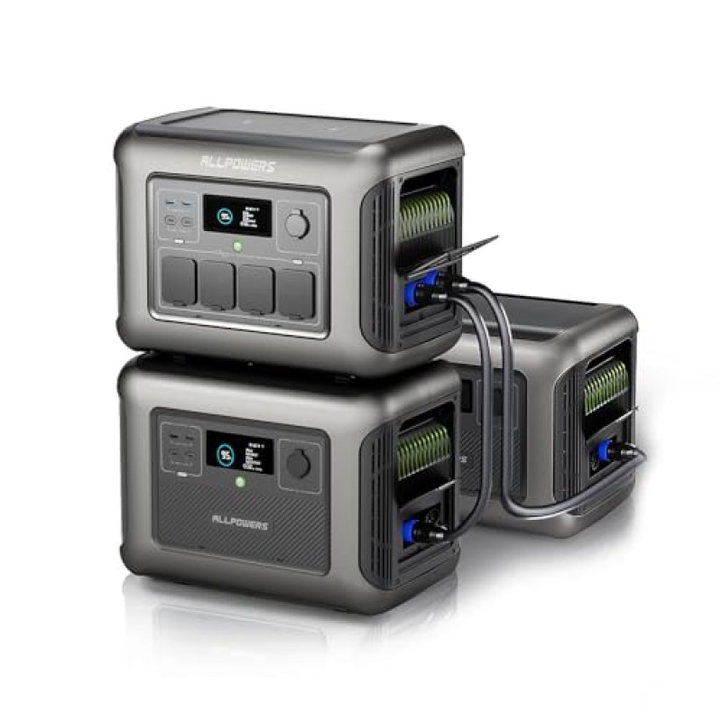 ALLPOWERS Portable Power Station R1500 with 2x B1000 External Battery Module,Expand Capacity from 1152Wh to 2304Wh, 43dB UPS LiFePO4 Solar Generator for Camping, Party, RV, Home Use ALLPOWERS Portable Power Station R1500 with 2x B1000 External Battery Module,Expand Capacity from 1152Wh to 2304Wh, 43dB UPS LiFePO4 Solar Generator for Camping, Party, RV, Home Use