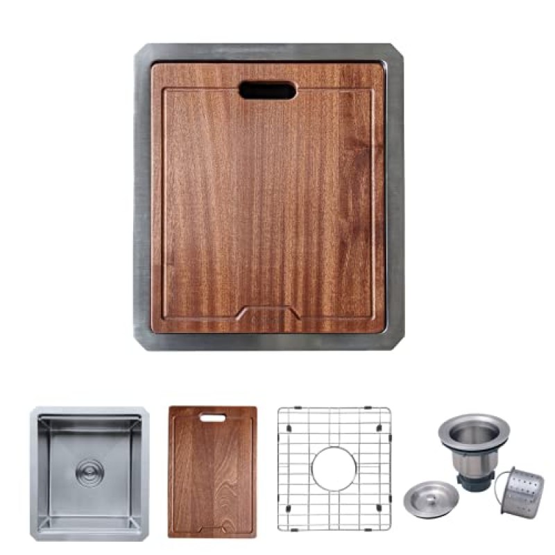 Zeek 15 x 17 Undermount 16G Stainless Steel Bar Prep Sink Workstation Set RV Sink or Small Kitchen Sink Single Bowl ZH-1517 Zeek 15 x 17 Undermount 16G Stainless Steel Bar Prep Sink Workstation Set RV Sink or Small Kitchen Sink Single Bowl ZH-1517