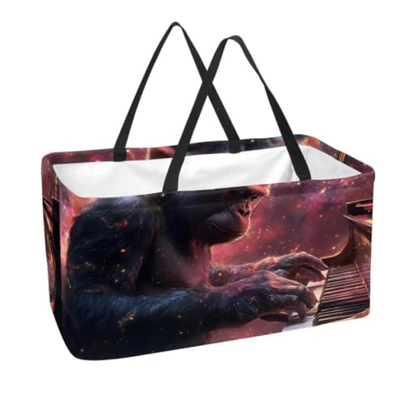 MUOOUM Reusable Grocery Bags Gorilla Piano Galaxy Foldable Washable Large Storage Bins Basket Shopping Tote Bag MUOOUM Reusable Grocery Bags Gorilla Piano Galaxy Foldable Washable Large Storage Bins Basket Shopping Tote Bag
