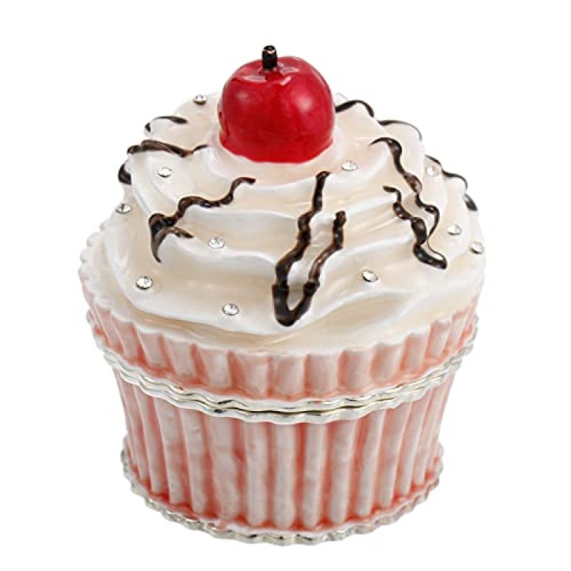 Hand Painted Enamel Cupcake Trinket Box, Hinged Jewelry Organizer Storage, Unique Home Decor Figurine Keepsake Collectible, Personalized Handmade Decoration Ornament Gifts (White Cupcake with Cherry) Hand Painted Enamel Cupcake Trinket Box, Hinged Jewelry Organizer Storage, Unique Home Decor Figurine Keepsake Collectible, Personalized Handmade Decoration Ornament Gifts (White Cupcake with Cherry)
