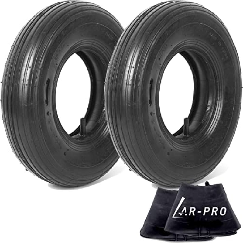 (2 Sets) 4.00-6 Replacement Pneumatic Tires and Inner Tubes – Universal Fit 13β Tires and Tubes Compatible with Wheelbarrows and Gorilla Carts – With Ribbed Treads and TR13 Straight Valve Stems (2 Sets) 4.00-6 Replacement Pneumatic Tires and Inner Tubes – Universal Fit 13β Tires and Tubes Compatible with Wheelbarrows and Gorilla Carts – With Ribbed Treads and TR13 Straight Valve Stems