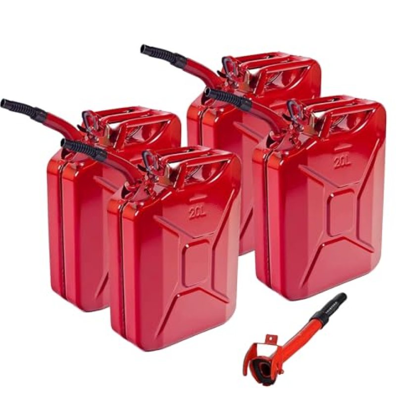 2025 Upgraded Water Container for Camping 20L 5 Gallon Metal Can with Spout for Garden Equipment,Travel and Camping (Red) (4 Pack) 2025 Upgraded Water Container for Camping 20L 5 Gallon Metal Can with Spout for Garden Equipment,Travel and Camping (Red) (4 Pack)