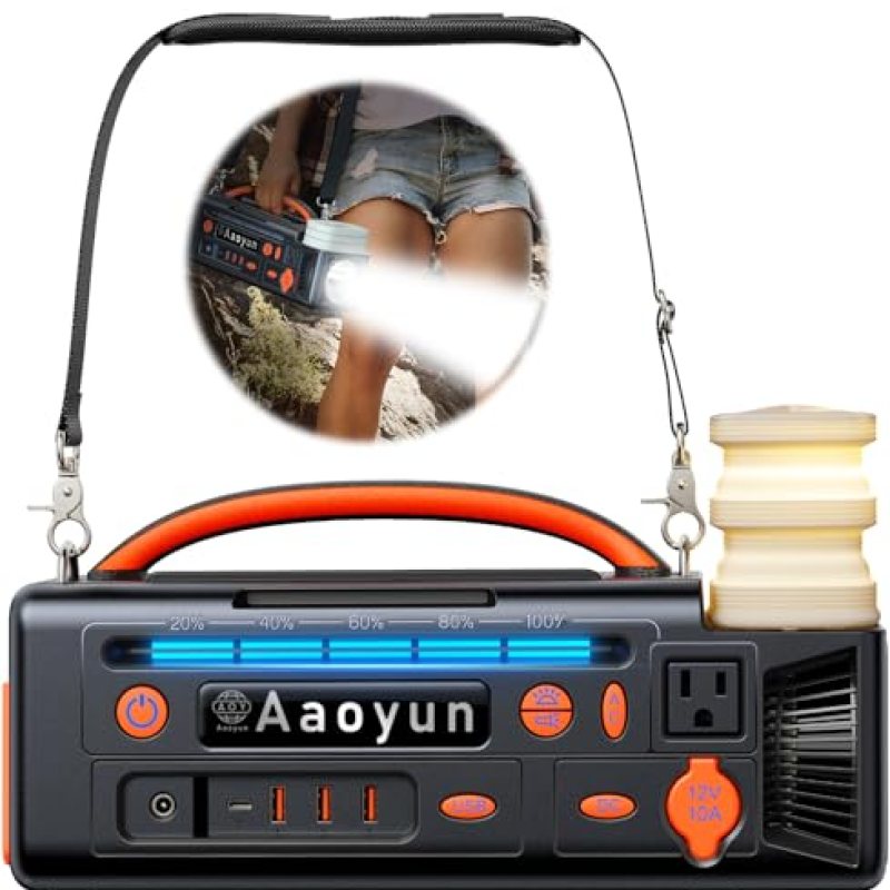 Aaoyun Portable Power Station 300W, 296Wh Solar Generator with 100W USB-C In/Output, Night Light & LED Flashlight, Compact Camping Battery with Strap for Outdoor CPAP Home Backup Emergency Aaoyun Portable Power Station 300W, 296Wh Solar Generator with 100W USB-C In/Output, Night Light & LED Flashlight, Compact Camping Battery with Strap for Outdoor CPAP Home Backup Emergency