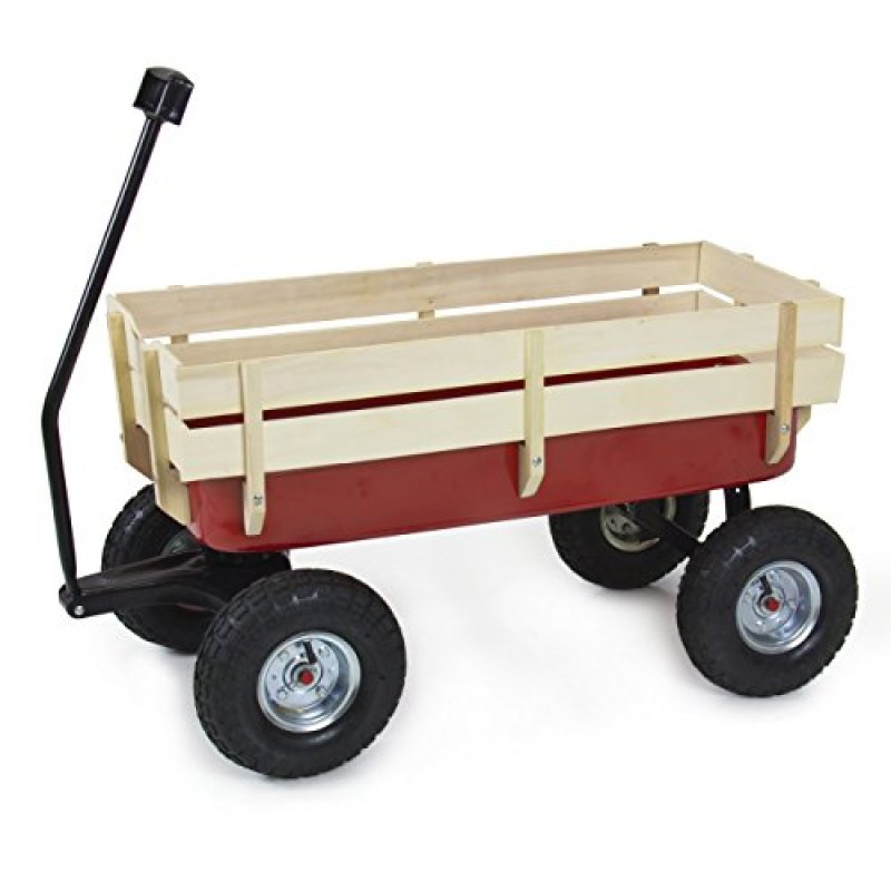 Best Choice Products Wood Wagon ALL Terrain Pulling Red w/ Wood Railing Garden Cart Best Choice Products Wood Wagon ALL Terrain Pulling Red w/ Wood Railing Garden Cart