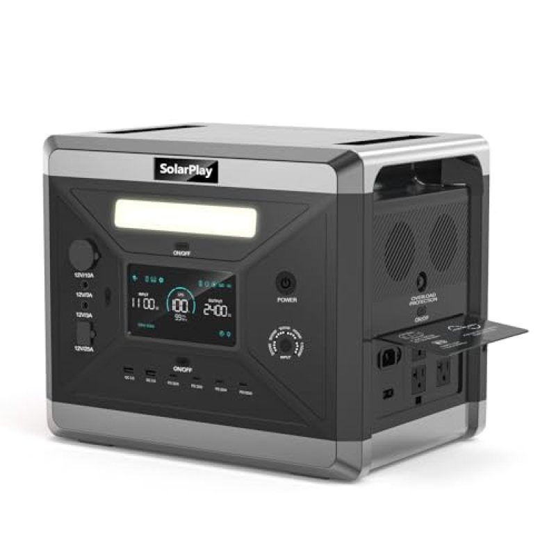 SolarPlay 2400W/2160Wh Portable Power Station, Solar Generator with 4 AC Outlets (4800W Peak), Optional Solar Panel, Emergency Home Backup, Camping, Outdoor Battery Backup SolarPlay 2400W/2160Wh Portable Power Station, Solar Generator with 4 AC Outlets (4800W Peak), Optional Solar Panel, Emergency Home Backup, Camping, Outdoor Battery Backup