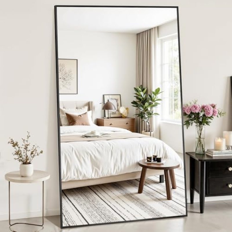 Antok Full Length Mirror, 91″x46″ Oversized Floor Mirror Freestanding, Full Body Mirror Floor Standing Mirrors with Stand, Hanging Mounted Mirrors for Living Room Cloakroom,Black,Rect Style Antok Full Length Mirror, 91″x46″ Oversized Floor Mirror Freestanding, Full Body Mirror Floor Standing Mirrors with Stand, Hanging Mounted Mirrors for Living Room Cloakroom,Black,Rect Style