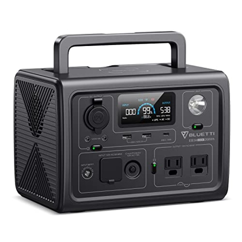 BLUETTI Solar Generator EB3A, 268Wh LiFePO4 Battery Backup w/ 2 600W (1,200W Surge) AC Outlets, Recharge from 0-80% in 30 Min., LFP Backup for Outdoor Camping, Trip, Power Outage BLUETTI Solar Generator EB3A, 268Wh LiFePO4 Battery Backup w/ 2 600W (1,200W Surge) AC Outlets, Recharge from 0-80% in 30 Min., LFP Backup for Outdoor Camping, Trip, Power Outage