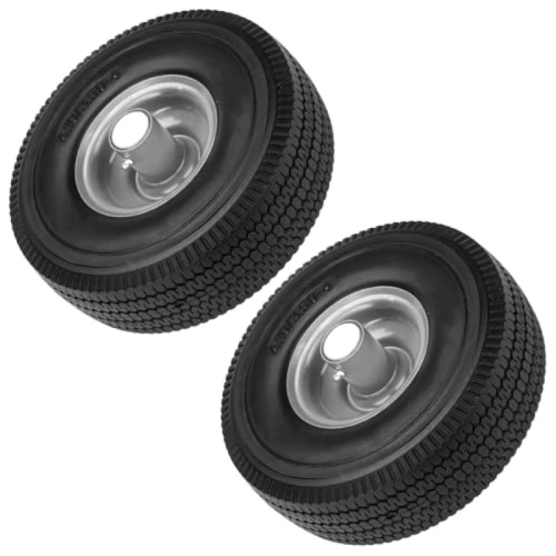 10″ Flat-Free Tires 4.10/3.50-4 Solid Tire and Wheel with Grey Steel Rim for Lawn Mowers, Garden Carts, Hand Trucks, Gorilla Cart, Air Compressors | 2.25″Offset | Bore ID 5/8″ | 300lbs Capacity (2PCS) 10″ Flat-Free Tires 4.10/3.50-4 Solid Tire and Wheel with Grey Steel Rim for Lawn Mowers, Garden Carts, Hand Trucks, Gorilla Cart, Air Compressors | 2.25″Offset | Bore ID 5/8″ | 300lbs Capacity (2PCS)
