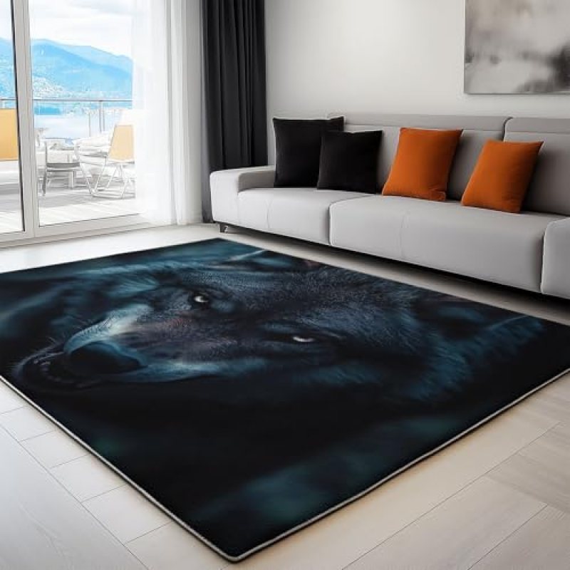 Area Rugs Animal Angry Wolf 6 x 9 ftNon Slip Washable Living Room Carpet, Printed Low-Pile Water-Resistant Rug Dark Blue,for Living Room, Bedroom, Kitchen, Vintage Home Decor Area Rug Area Rugs Animal Angry Wolf 6 x 9 ftNon Slip Washable Living Room Carpet, Printed Low-Pile Water-Resistant Rug Dark Blue,for Living Room, Bedroom, Kitchen, Vintage Home Decor Area Rug