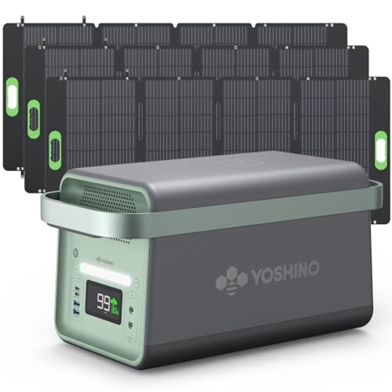 Yoshino Solid-State Solar Generator B2000 SST, 1326Wh with 3x 200W Solar Panels, 4x Outlets 2000W, Fast Charging in 45 Mins to 80%, Portable Power Station for Home Backup, Outdoors, Camping, RV Yoshino Solid-State Solar Generator B2000 SST, 1326Wh with 3x 200W Solar Panels, 4x Outlets 2000W, Fast Charging in 45 Mins to 80%, Portable Power Station for Home Backup, Outdoors, Camping, RV
