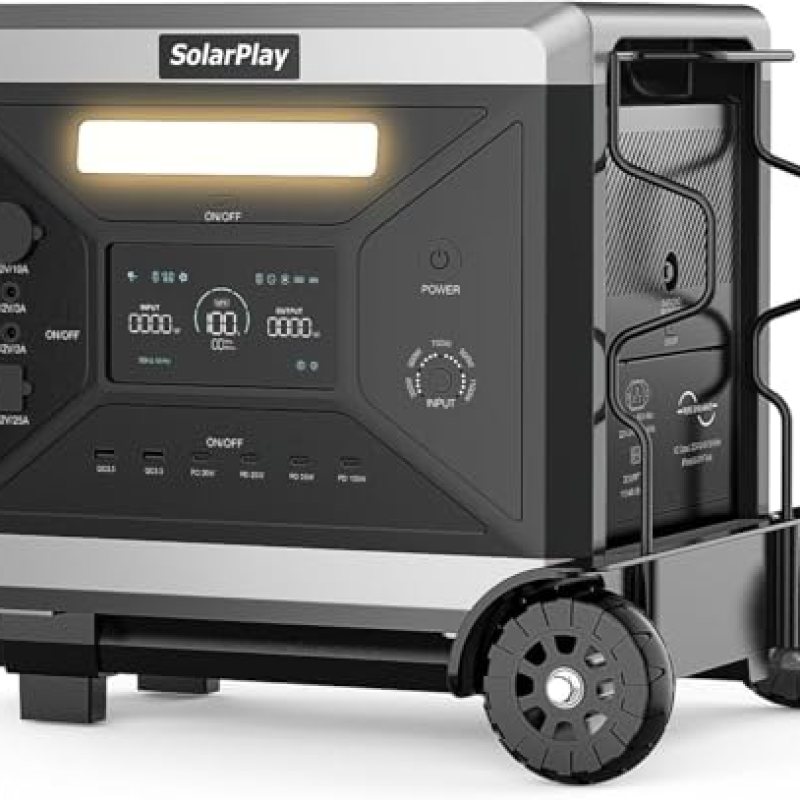 SolarPlay 2400W Portable Power Station, 2160Wh Solar Generator with Foldable Cart LiFePO4 Battery 4XAC Outlets 4800W Peak, Emergency Power for Home Backup, Camping, Outdoor Battery Backup SolarPlay 2400W Portable Power Station, 2160Wh Solar Generator with Foldable Cart LiFePO4 Battery 4XAC Outlets 4800W Peak, Emergency Power for Home Backup, Camping, Outdoor Battery Backup