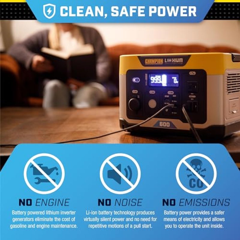 Champion Power Equipment 201189 579-Wh Power Station 1200/600-Watt Portable Lithium-Ion Battery Solar Generator Champion Power Equipment 201189 579-Wh Power Station 1200/600-Watt Portable Lithium-Ion Battery Solar Generator