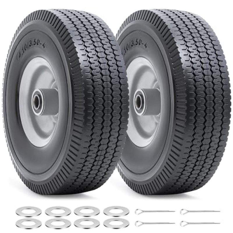 10” Flat Free Tires, 4.10/3.50-4” Solid Tires and Wheels with 5/8” Axle Bore Hole and Double Sealed Bearings Compatible with Hand Truck Wheelbarrow Tire Lawn Mower Tire (Silver, 2PCS) P-091 10” Flat Free Tires, 4.10/3.50-4” Solid Tires and Wheels with 5/8” Axle Bore Hole and Double Sealed Bearings Compatible with Hand Truck Wheelbarrow Tire Lawn Mower Tire (Silver, 2PCS) P-091