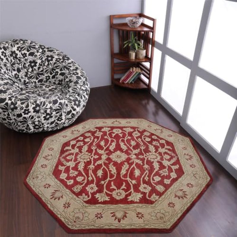 Hand Tufted Wool ECO-Friendly Area Rugs – 6’x6′, Octagon Shape, Red Gold Color, Oriental Traditional Design, High Pile Thick Handmade Anti Skid Area Rugs for Living Room, Bed Room (K00531) Hand Tufted Wool ECO-Friendly Area Rugs – 6’x6′, Octagon Shape, Red Gold Color, Oriental Traditional Design, High Pile Thick Handmade Anti Skid Area Rugs for Living Room, Bed Room (K00531)