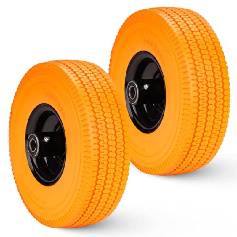 New Flat Free Mower Tire on Wheel 4.10/3.50-4, 2.25″ Offset Hub, 5/8″ Greased Bushing, Orange Solid Rubber for Lawn Mowers & Tractors Hand Trucks Generators Garden Utility Cart (2 Pack) New Flat Free Mower Tire on Wheel 4.10/3.50-4, 2.25″ Offset Hub, 5/8″ Greased Bushing, Orange Solid Rubber for Lawn Mowers & Tractors Hand Trucks Generators Garden Utility Cart (2 Pack)