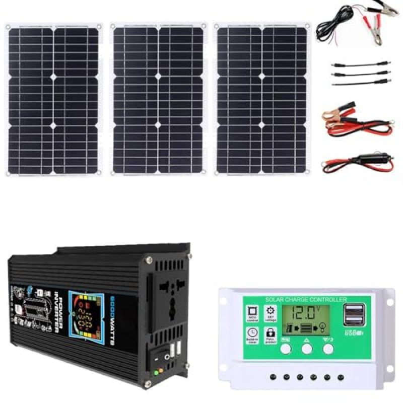 6000W Solar Generator Kit 12V To 110V/220V Inverter With Dual USB, 75W 12V Foldable Solar Panel With 4 USB Ports, 50A Controller, Portable Off-Grid Solar Power System For Home Or Outdoor(Black,12V to1 6000W Solar Generator Kit 12V To 110V/220V Inverter With Dual USB, 75W 12V Foldable Solar Panel With 4 USB Ports, 50A Controller, Portable Off-Grid Solar Power System For Home Or Outdoor(Black,12V to1