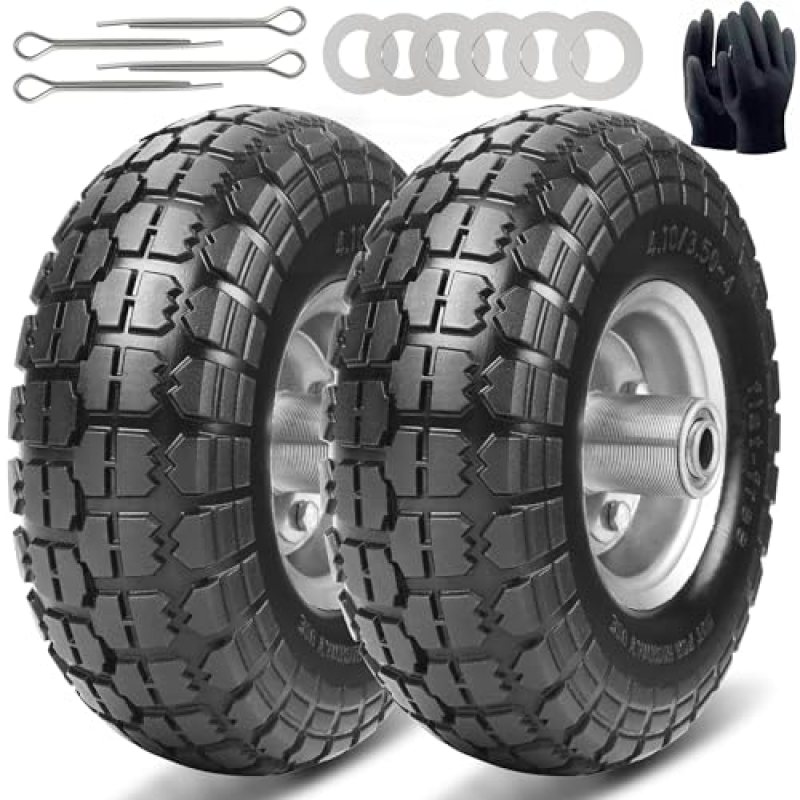 4.10/3.50-4 Tire and Dolly Wheel Flat Free – Solid Rubber Hand Truck Wheels 5/8″ Axle – Gorilla Cart Tires Replacement for Garden, Wagon, Yard and Wheelbarrow (10 Inch 2 Pack) 4.10/3.50-4 Tire and Dolly Wheel Flat Free – Solid Rubber Hand Truck Wheels 5/8″ Axle – Gorilla Cart Tires Replacement for Garden, Wagon, Yard and Wheelbarrow (10 Inch 2 Pack)