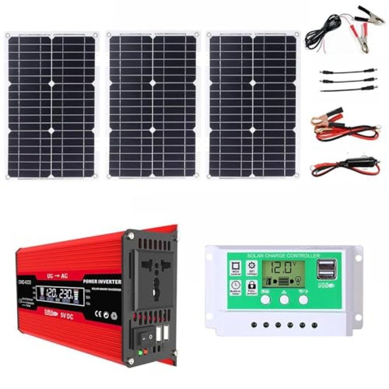 4000W Solar System Kit with 75W Foldable Panel, 12V to 110V/220V Inverter, 50A Controller – Home Grid Solar Generator for Off-Grid Power (Red) 4000W Solar System Kit with 75W Foldable Panel, 12V to 110V/220V Inverter, 50A Controller – Home Grid Solar Generator for Off-Grid Power (Red)