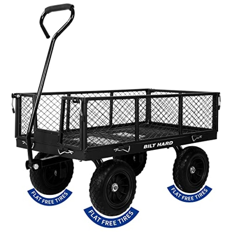 BILT HARD 880 lbs 10″ Flat Free Tires Steel Garden Cart with 180° Rotating Handle and Removable Sides, Heavy Duty 4 Cu.Ft Capacity Utility Garden Carts and Wagons, Black BILT HARD 880 lbs 10″ Flat Free Tires Steel Garden Cart with 180° Rotating Handle and Removable Sides, Heavy Duty 4 Cu.Ft Capacity Utility Garden Carts and Wagons, Black