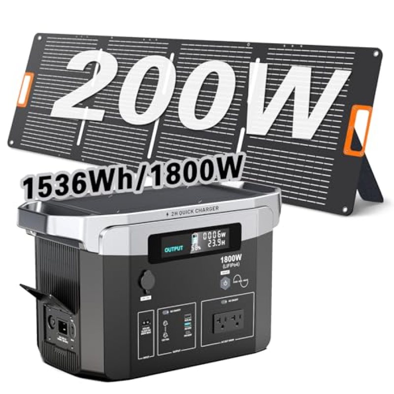 1800W Solar Generator with Panels Included, 1536Wh Portable Power Station with 200W Foldable Solar Panel, 120V/1800W AC Outlet, Solar Powered Generator for RV Camping Outdoor Hiking Fishing Emergency 1800W Solar Generator with Panels Included, 1536Wh Portable Power Station with 200W Foldable Solar Panel, 120V/1800W AC Outlet, Solar Powered Generator for RV Camping Outdoor Hiking Fishing Emergency