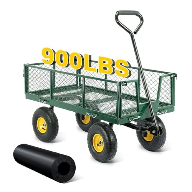 STEELUS 900Lbs Capacity Garden Cart, Steel Garden Wagon Cart Heavy Duty with Removable Sides, Flexible Handle Yard Wagon, Green STEELUS 900Lbs Capacity Garden Cart, Steel Garden Wagon Cart Heavy Duty with Removable Sides, Flexible Handle Yard Wagon, Green