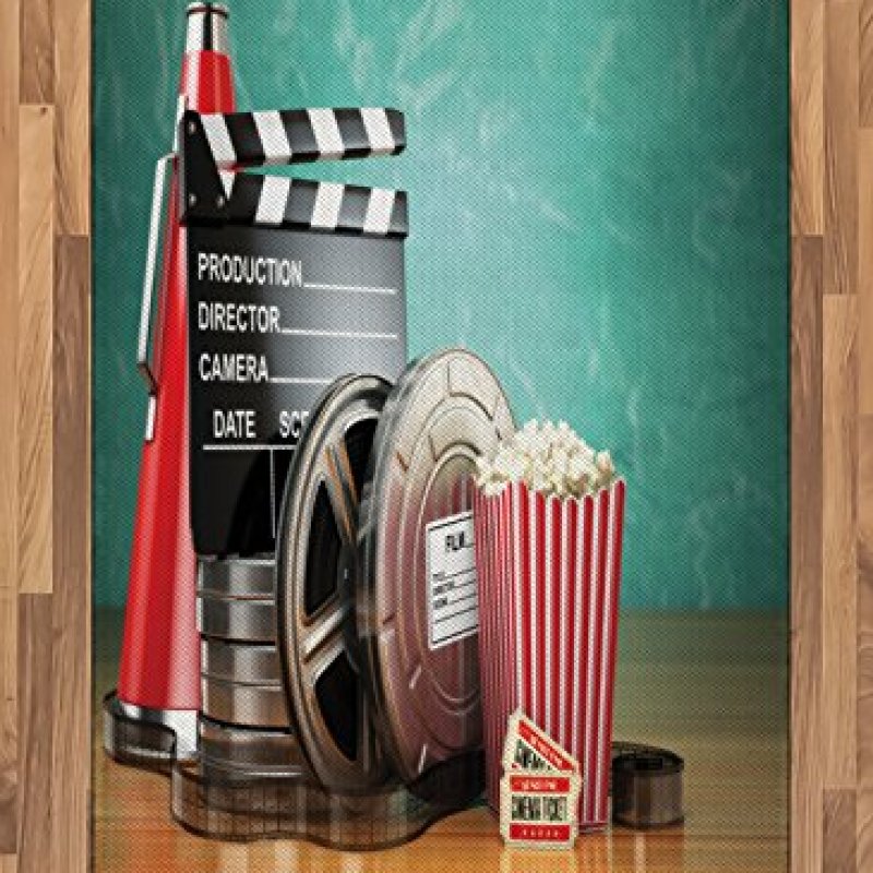 Ambesonne Movie Theater Area Rug, Production Theme 3D Film Reels Clapperboard Tickets Popcorn and Megaphone, Flat Woven Accent Rug for Living Room Bedroom Dining Room, 4′ X 5′ 7″, Multicolor Ambesonne Movie Theater Area Rug, Production Theme 3D Film Reels Clapperboard Tickets Popcorn and Megaphone, Flat Woven Accent Rug for Living Room Bedroom Dining Room, 4′ X 5′ 7″, Multicolor