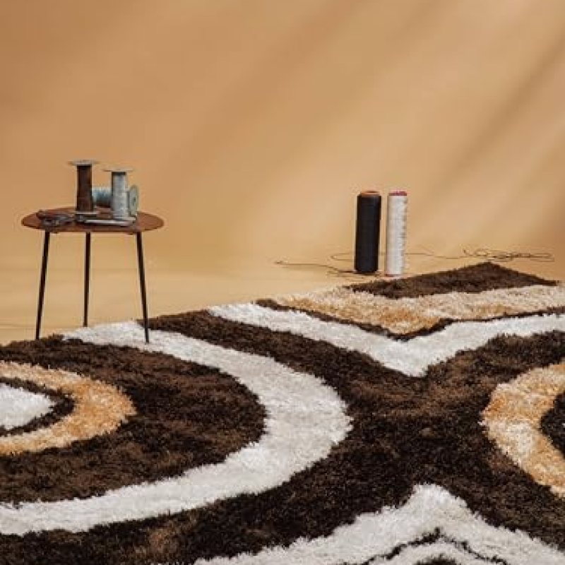 Hand Tufted SHAG Polyester ECO-Friendly Area Rugs – 8’x10′, Rectangle, Beige Brown, Geometric Modern Design, High Pile Thick Handmade Anti Skid Rugs for Living Room K00045 Hand Tufted SHAG Polyester ECO-Friendly Area Rugs – 8’x10′, Rectangle, Beige Brown, Geometric Modern Design, High Pile Thick Handmade Anti Skid Rugs for Living Room K00045