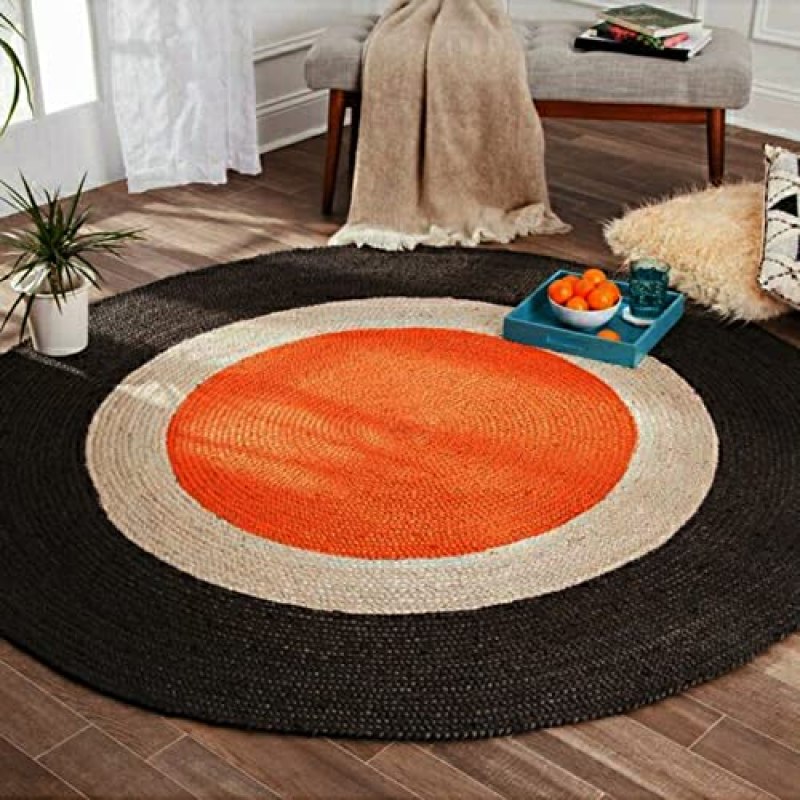 Natural Jute Braided Vintage Area Rug Indian Bohemian Rag Rug Eco Friendly Home Decor (14×14 Ft Jute Round Rug) Natural Jute Braided Vintage Area Rug Indian Bohemian Rag Rug Eco Friendly Home Decor (14×14 Ft Jute Round Rug)