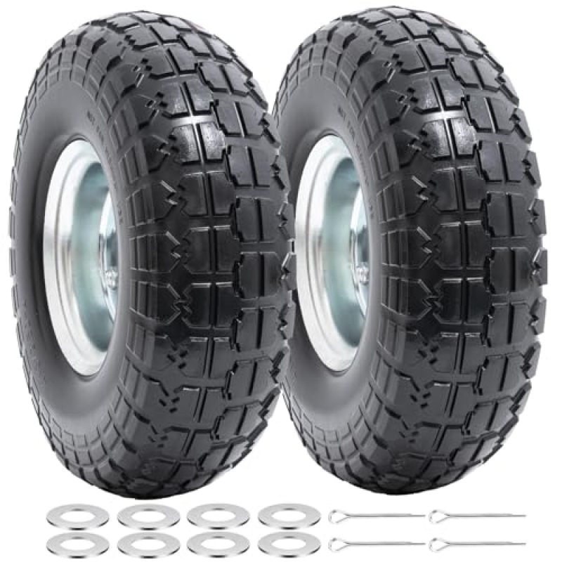 10” Solid Tires, 4.10/3.50-4” Flat Free Tires and Wheels with 5/8” Axle Bore Hole and Double Sealed Bearings Compatible with Hand Truck Wheelbarrow Tire Lawn Mower Tire (Silver, 2PCS) P-092 10” Solid Tires, 4.10/3.50-4” Flat Free Tires and Wheels with 5/8” Axle Bore Hole and Double Sealed Bearings Compatible with Hand Truck Wheelbarrow Tire Lawn Mower Tire (Silver, 2PCS) P-092
