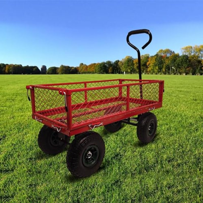Steel Garden Cart, Utility Garden Cart Wagon for Lawn, Removable Sides, 3 cu ft, 300 lb Capacity, Perfectfor Garden, Farm, Yard Steel Garden Cart, Utility Garden Cart Wagon for Lawn, Removable Sides, 3 cu ft, 300 lb Capacity, Perfectfor Garden, Farm, Yard