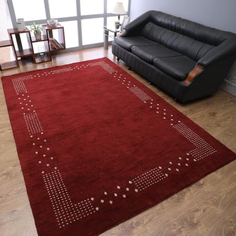 Hand Knotted Loom Wool ECO-Friendly Area Rugs – 6’x9′, Rectangle, Red Color, Contemporary Modern Design, High Pile Thick Handmade Anti Skid Rugs for Living Room (L00530) Hand Knotted Loom Wool ECO-Friendly Area Rugs – 6’x9′, Rectangle, Red Color, Contemporary Modern Design, High Pile Thick Handmade Anti Skid Rugs for Living Room (L00530)