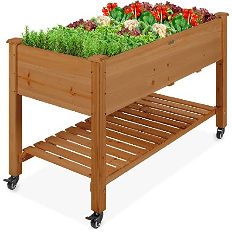 Best Choice Products Raised Garden Bed 48x24x32-inch Mobile Elevated Wood Planter w/Lockable Wheels, Storage Shelf, Protective Liner – Acorn Brown Best Choice Products Raised Garden Bed 48x24x32-inch Mobile Elevated Wood Planter w/Lockable Wheels, Storage Shelf, Protective Liner – Acorn Brown