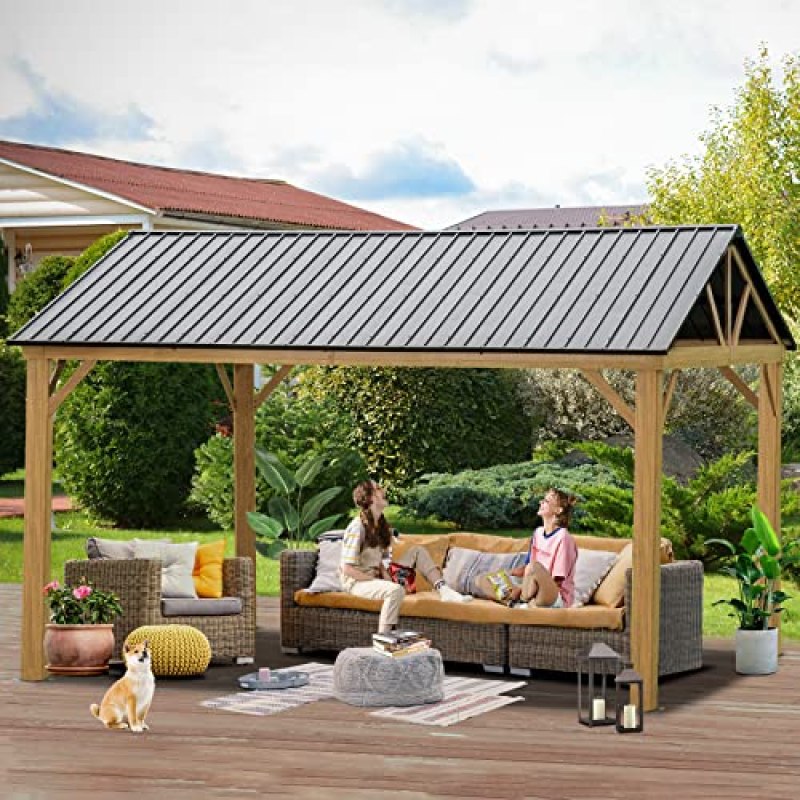 12′ x 14′ Hardtop Gazebo Outdoor Aluminum Gazebo with Galvanized Steel Gable Canopy for Patio Decks Backyard by domi outdoor living (Wood Looking)… 12′ x 14′ Hardtop Gazebo Outdoor Aluminum Gazebo with Galvanized Steel Gable Canopy for Patio Decks Backyard by domi outdoor living (Wood Looking)…