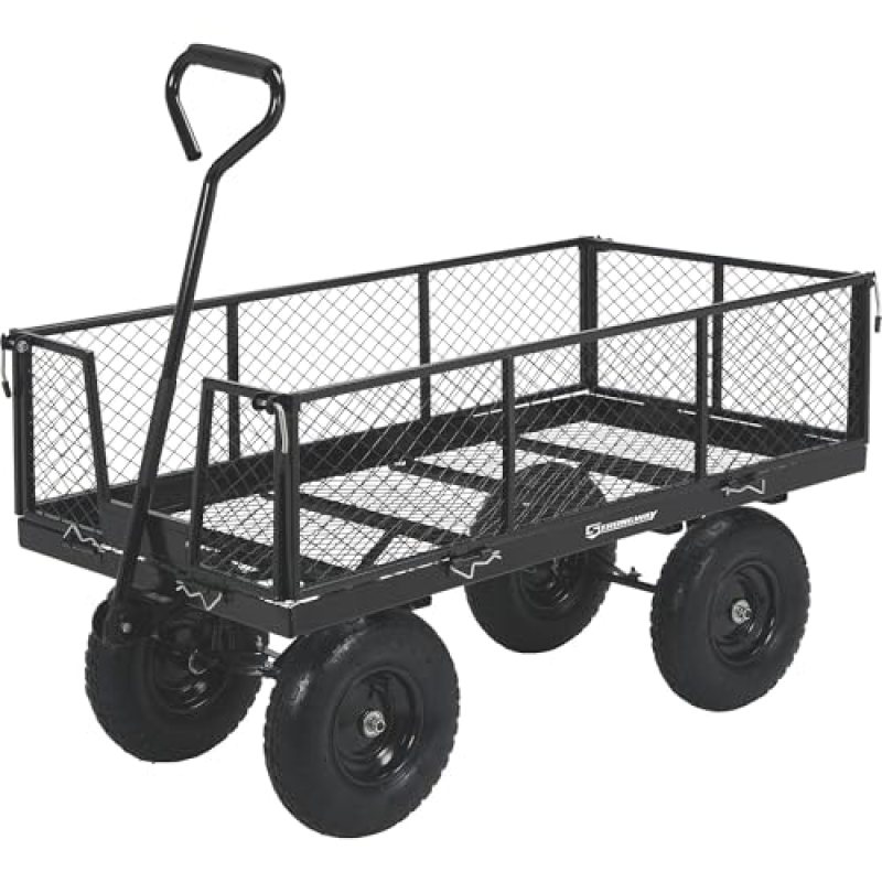 Strongway Steel Yard Cart Jumbo Garden Wagon with Removable Sides 1400-Lb. Capacity, 50in.L x 24.1in.W x 26.75in.H Black Strongway Steel Yard Cart Jumbo Garden Wagon with Removable Sides 1400-Lb. Capacity, 50in.L x 24.1in.W x 26.75in.H Black